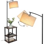 Lampadaire sur pied salon avec tablette de 3 Étagères en bois abat - jour réglable + e27 base noir Lampadaire sur pied salon avec tablette de 3 Étagères en bois abat - jour réglable + e27 base noir