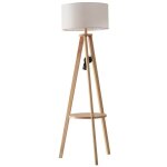 Lampadaire tr�pied design scandinave dim. 50l x 50l x 154 cm 40 w max. �tag�re int�gr�e bois massif pin ...