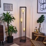 Lampadaire - hofstein - woden - m�tal noir et laiton - 3 ampoules e27 - style vintage