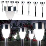Lampe borne solaire led x8 forme tulipe blanche