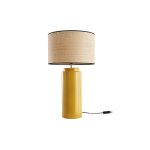 Miliboo - lampe � poser en c�ramique �maill�e jaune et abat - jour en raphia naturel h64 cm majes