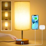 Lampe de chevet tactile avec ports de charge usb - a + cluminosit� r�glableabat - jour en tissu de linlampe ...