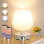 Lampe de chevet tactile - blanc - intensit� variable 3 voies - 2 ports usb - ampoule led incluse