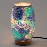 Signes grimalt - lampe de table indienne en mosa�que de verre et de bois bleu