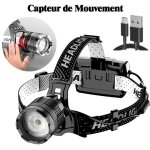 Lampe frontale led rechargeablesuper lumineux 50000 lumens 6 modes ledcapteur et lumire rougerechargeable ...