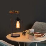 Lampe � poser homefire e27 r�tro avec interrupteur - fer et bois - noir - 40 x 40 x 30 cm - avec abat ...