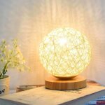 Lampe de nuit led crative avec cadeau de lampe de chevet en bois dcoration abat - jour tiss  la main ...