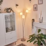 Lampe de sol - costa - ronde - m�tal nickel mat - abat - jour tissu blanc - 3 x e14