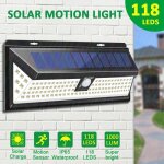 Lampe solaire applique murale tempsa - 118 led avec dtecteur ip65 tanche pour jardin clairage extrieure ...