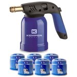 Lampe a souder coque acier allumage piezo + 6 cartouches de gaz 190gr stop gaz perables kemper