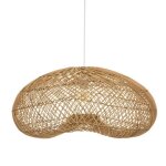 Lampe suspendue suspension luminaire en bois de rotin coloris beige et mtal blanc - longueur 68 x profondeur ...