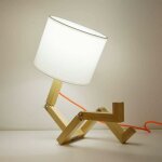 Lampe de table led en bois robot articule crative avec abat - jour en tissu blanc pour chambre dtude ...