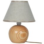 Lampe � poser - tosel - boule bois - tissu cr�me - h30cm - e14 1 lumi�re