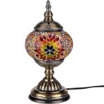Lampe turque mosaque orientale de bureauen vintage lampe en verre multicolore de chevet base en bronze. ...
