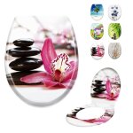 Abattant wc - lars360 - ovale - fleurs rouges et pierres - polypropyl�ne - fermeture douce