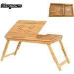 Table de lit pliable - marqueune - bambou - r�glable - portable - avec tiroir et porte - gobelet