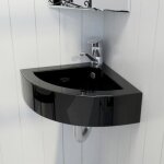Lavabo dangle en cramique noir keenso 45x32x125 cm - avec trop - plein et trou de robinet
