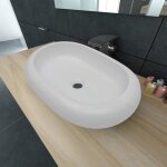 Lavabo ovale en cramique 63 x 42 cm - ovonni - blanc - vasque  poser - lavabo pour robinet salle de ...