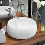 Lavabo salle de bain - vasque  poser evier ronde cramique blanc 40 x 15 cm - ovonni - a poser - rond ...