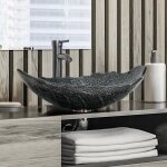 Lavabo vasque  poser - puluomis - verre tremp - forme feuilles - gris - 62x42x21cm