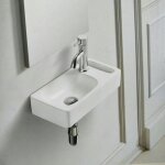 Lave main rectangulaire droite avec porte serviette - cramique blanc - 44x22 cm - pratic.