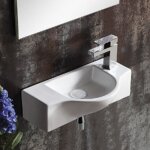 Lave main rectangulaire - rue du bain - arum - c�ramique - blanc - a poser - sans �gouttoir