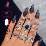 Lcc lot de 13 bagues de phalanges styl ensemble bohme rtro accessoire bijoux cadeaux pierres prcieuses ...