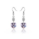 Lccboucles doreilles lgantes pendantes c?ur de locan argent cristal violet claire swarovski autrichien ...