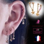 Lcc boucles doreille etoile lune piercing fantaisie femme fille pendante bijoux anneaux couleur dor ...