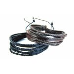 Lcc bracelet cuir rglable pour couple homme / femme corde en cuir simple noir et brun tisss  la main ...