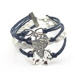 Lcc bracelet femme / homme simili cuir blue / blamc tiss  la main cordon argent artisanal infini arbre ...