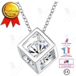 Lcc cadeau saint valentin collier femme en argent 925 cristal swarovski cube fantaisie avec bote rose ...