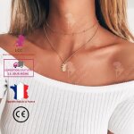 Lcc� collier 2 rangs femme dor� ananas fantaisie pendentif fille cadeau bijoux cha�ne anniversaire chocker ...