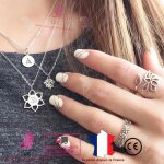 Lcc collier 3 rangs femme argent chakra fantaisie pendentif fille cadeau bijoux chane anniversaire ...