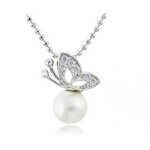 Lcccollier argent femmes filles / pendentif perle artificielle papillon / ailes dange / bijoux fantaisie ...