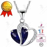 Lcc® collier double coeur cristal plaqué argent couleur bleu roi Lcc® collier double coeur cristal plaqué argent couleur bleu roi