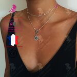 Lcc collier femme argent fantaisie 2 en 1 pendentif fille cadeau bijoux chaine double cou anniversaire ...