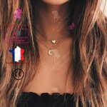 Lcc collier femme argent fantaisie or pendentif fille cadeau bijoux chaine double cou anniversaire sautoir ...