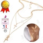 Lcc collier femme argent fantaisie or pendentif fille cadeau bijoux chaine double cou anniversaire sautoir ...