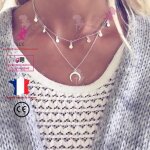 Lcc collier femme argent fantaisie pendentif fille cadeau bijoux lune chane anniversaire perle fte ...
