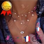 Lcc collier femme argent fantaisie pendentif fille cadeau bijoux oeil chane cou anniversaire sautoir ...