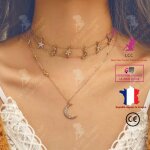 Lcc� collier femme argent fantaisie pendentif lune �toile fille cadeau bijoux chaine cou anniversaire ...