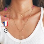 Lcc� collier femme couleur dor� fantaisie pendentif or demi �toile fille cadeau bijou cha�ne cou anniversaire ...