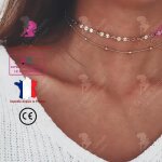 Lcc collier femme couleur or 2 pieces ras de cou fantaisie pendentif fille cadeau bijou chane perles ...