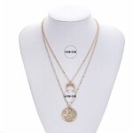 Lcc� collier femme couleur or fantaisie pendentif rond demi lune fille cadeau bijoux cha�ne cou anniversaire ...