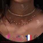Lcc collier femme dor fantaisie ras de cou choker pendentif fille cadeau bijoux chane double anniversaire ...