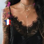 Lcc� collier femme or fantaisie pendentif fille cadeau choker bijoux cha�ne double cou anniversaire rond ...