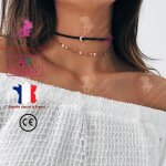 Lcc collier femme or noir lune choker ras de cou fantaisie pendentif fille cadeau bijoux chane anniversaire ...