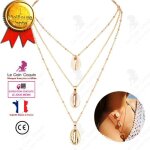 Lcc collier femme perle coquillage argent fantaisie pendentif fille cadeau bijoux chane cou anniversaire ...