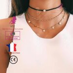 Lcc collier femme ras de cou argent fantaisie pendentifs forme de petits ronds fille cadeau bijoux chane ...